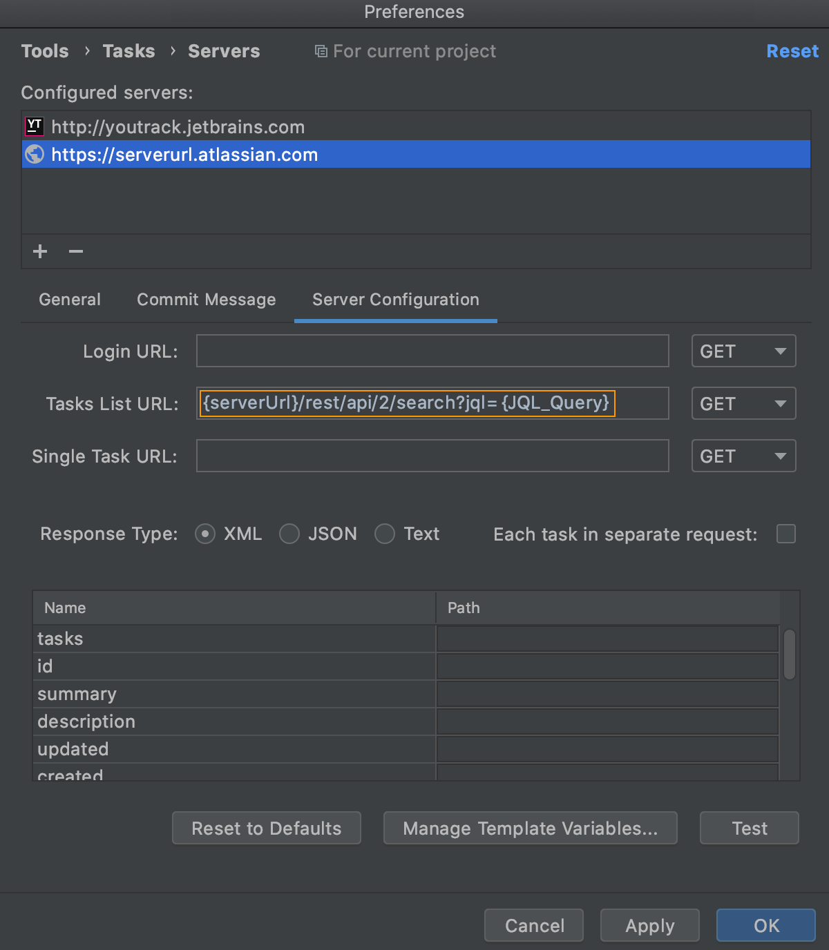 Configuring server settings