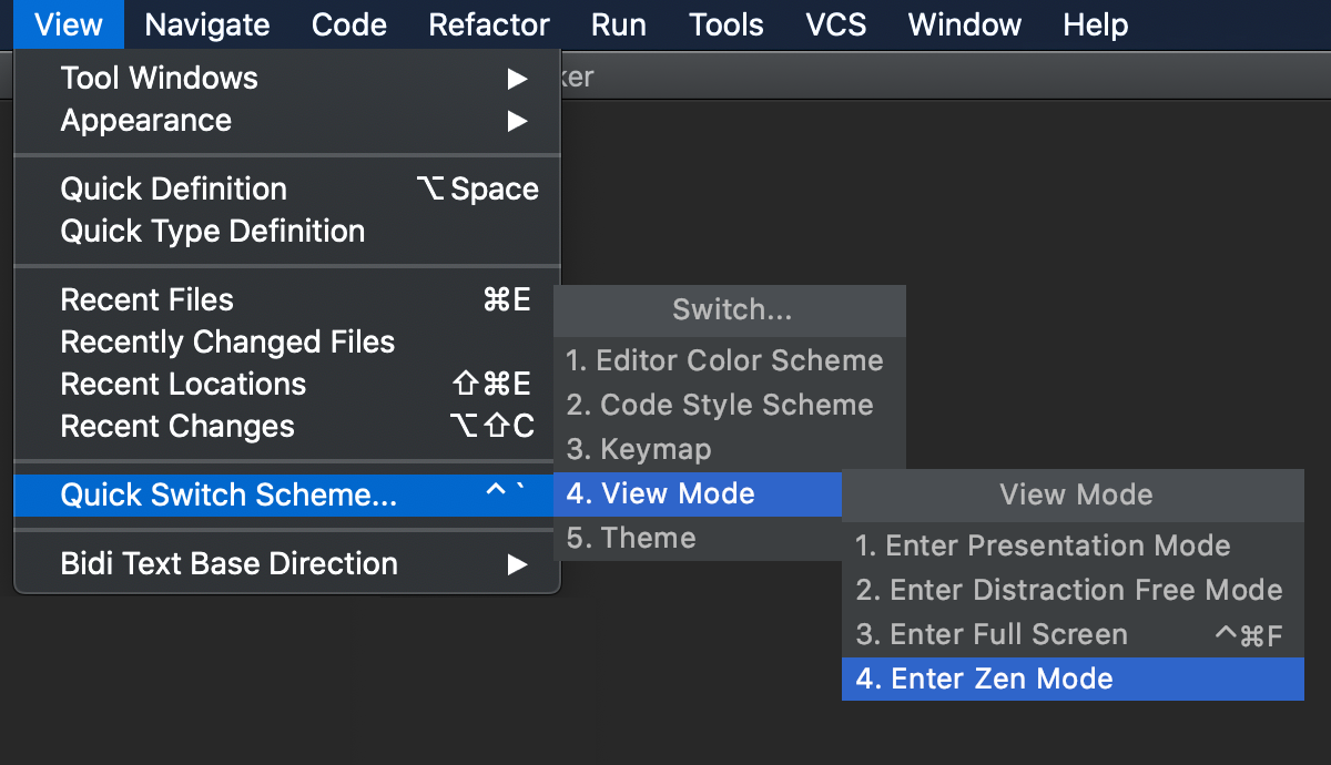 Toggle viewing mode via quick switcher