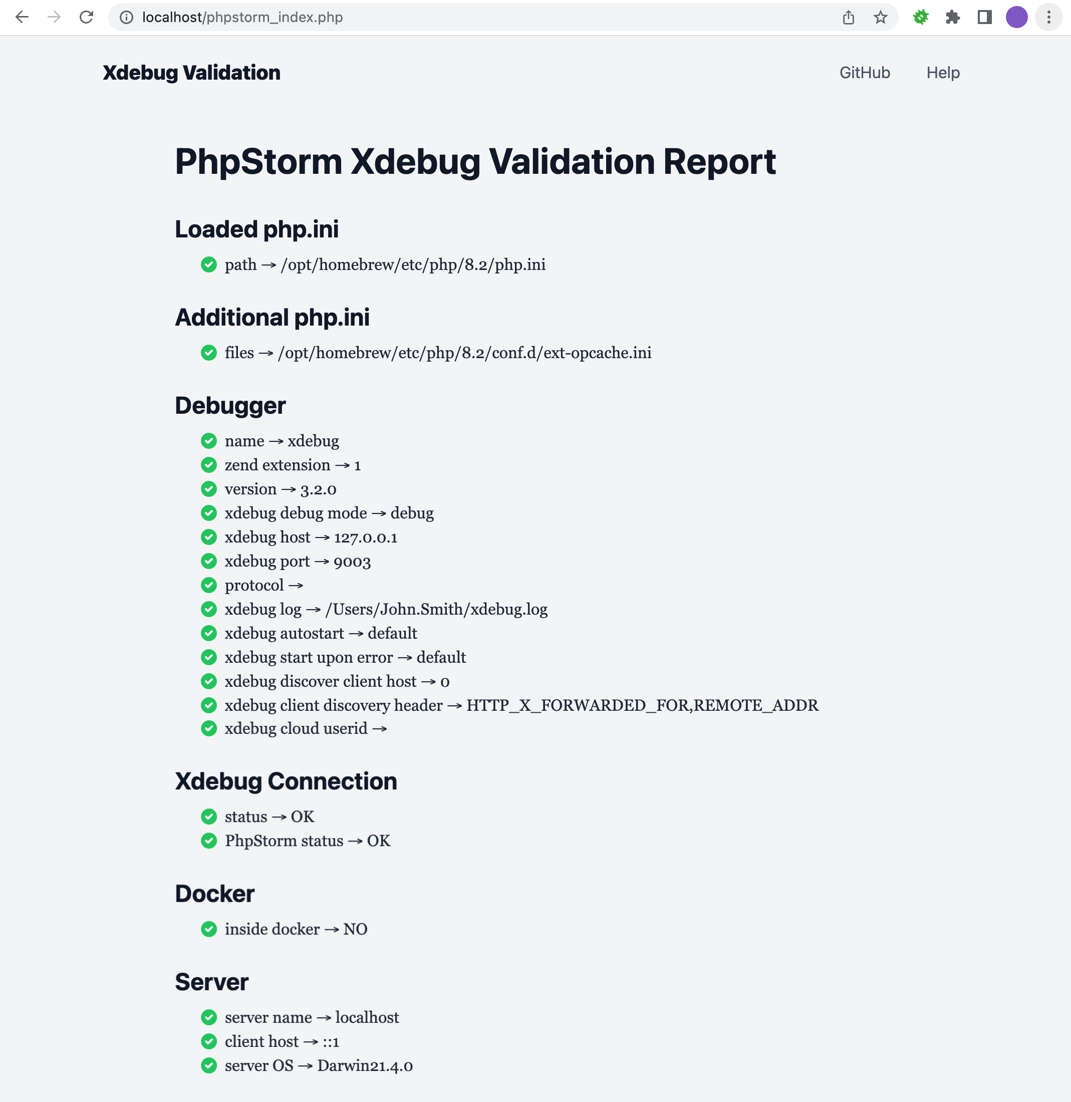 Xdebug Validation report