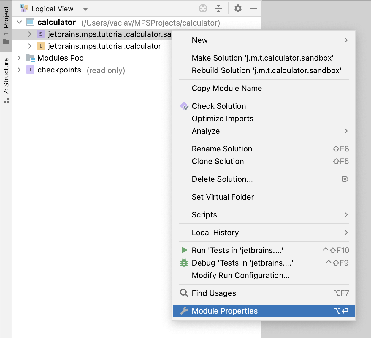 Open Module Properties