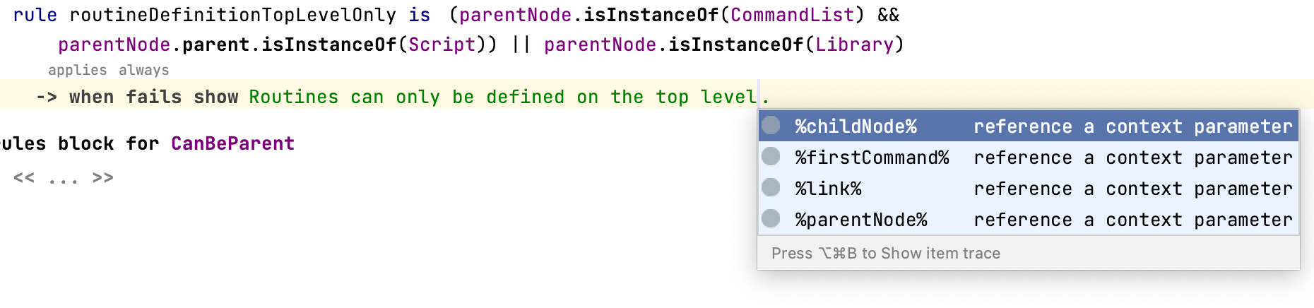 Use of implicit parameters in error messages