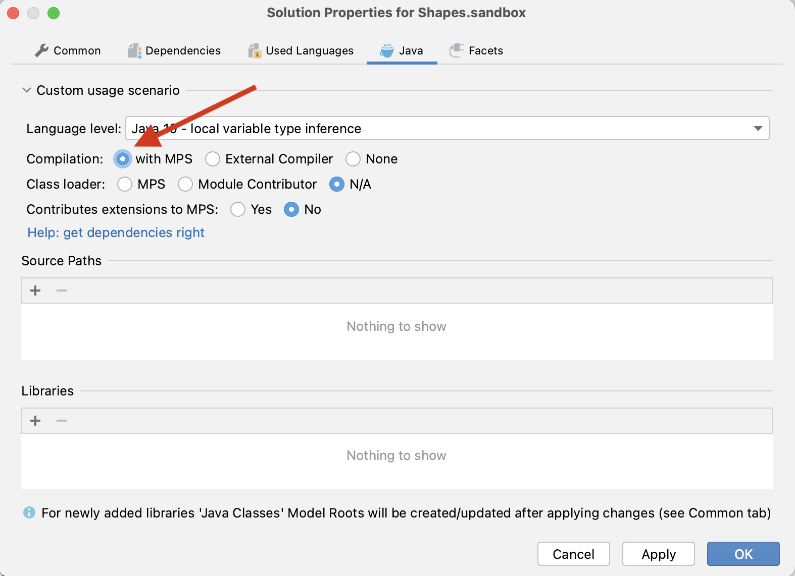 Module Properties dialog