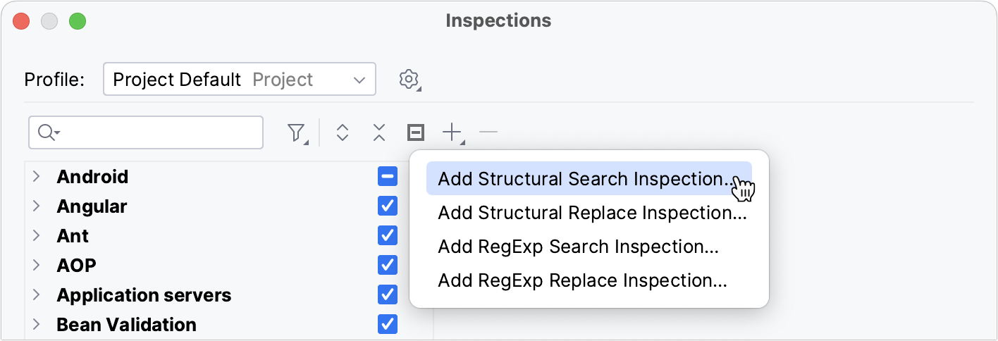 Adding a new Structural Search and Replace inspection