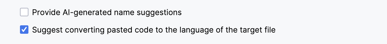 Selected option that enables converting pasted code