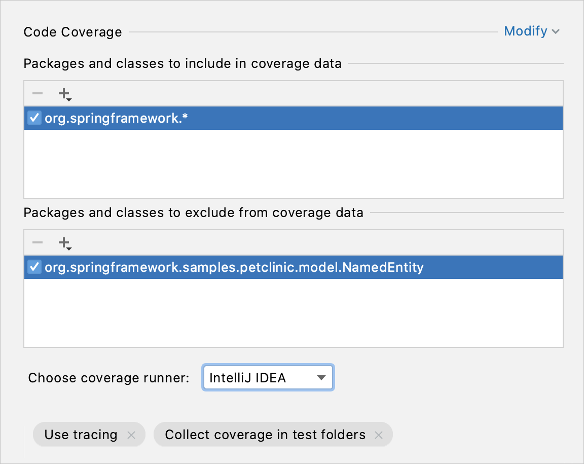 Code Coverage in the Run/debug Configuration dialog