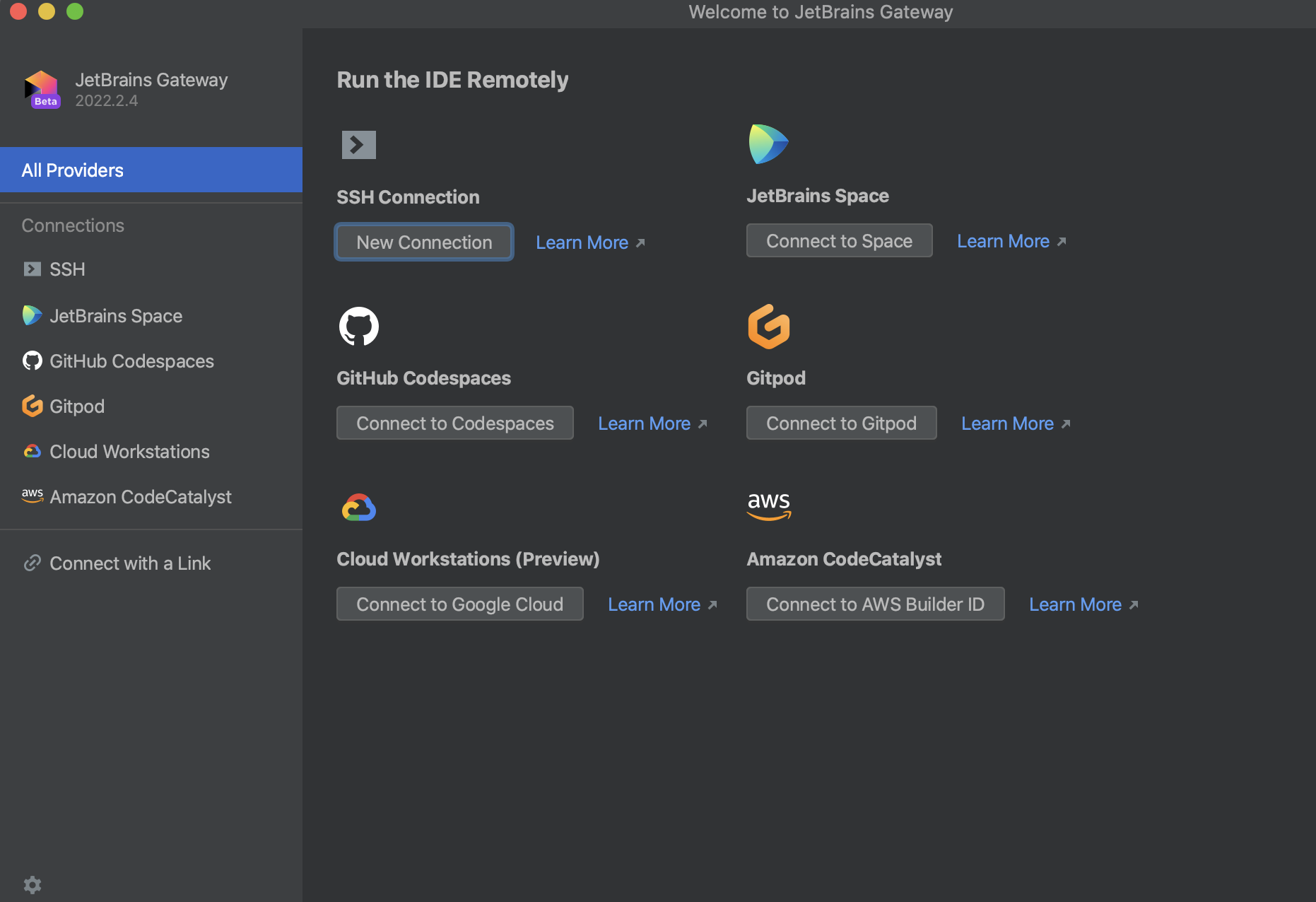 Connect via ssh. PYCHARM Remote Development.