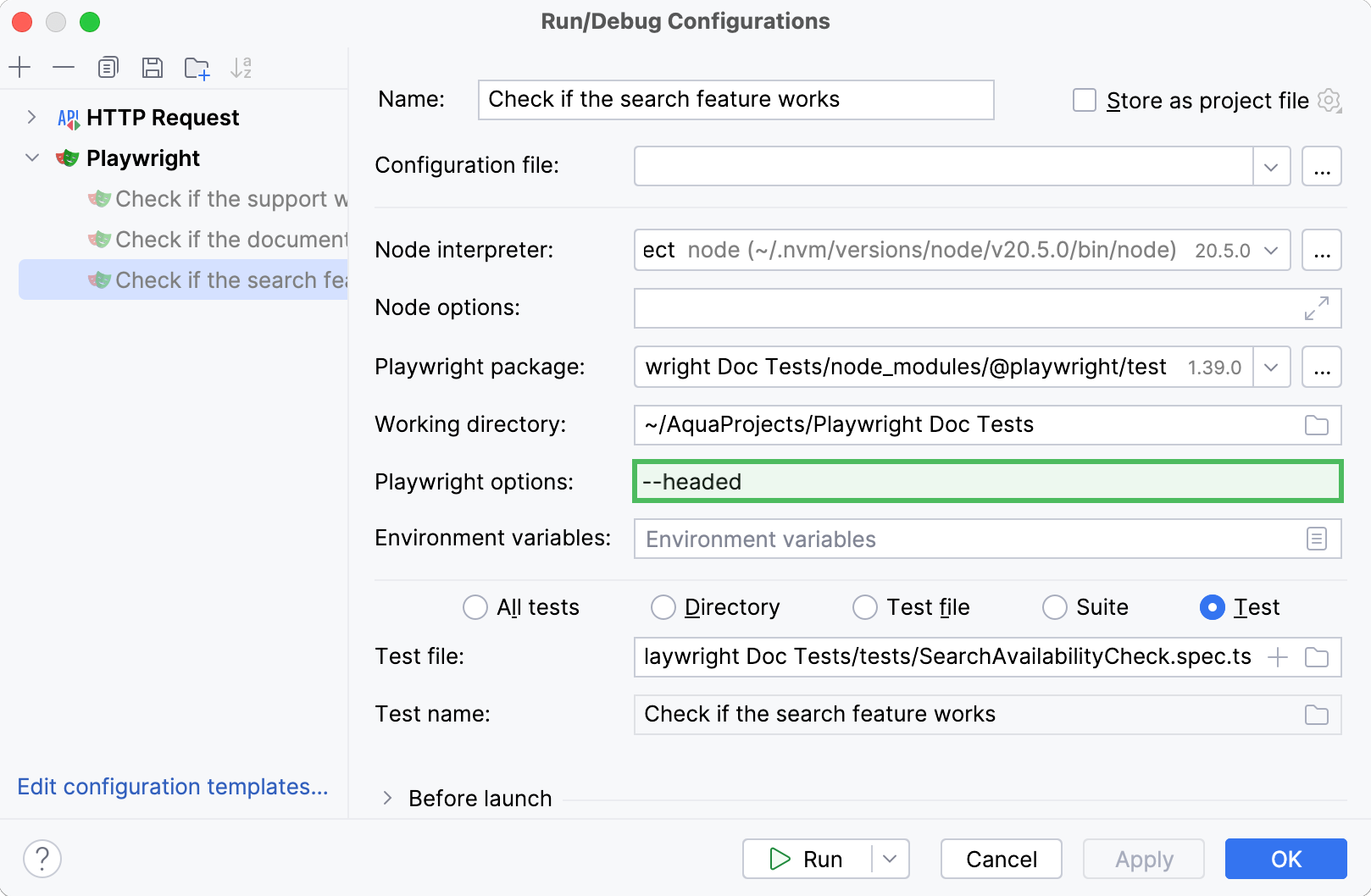 Add the command to the run/debug configuration