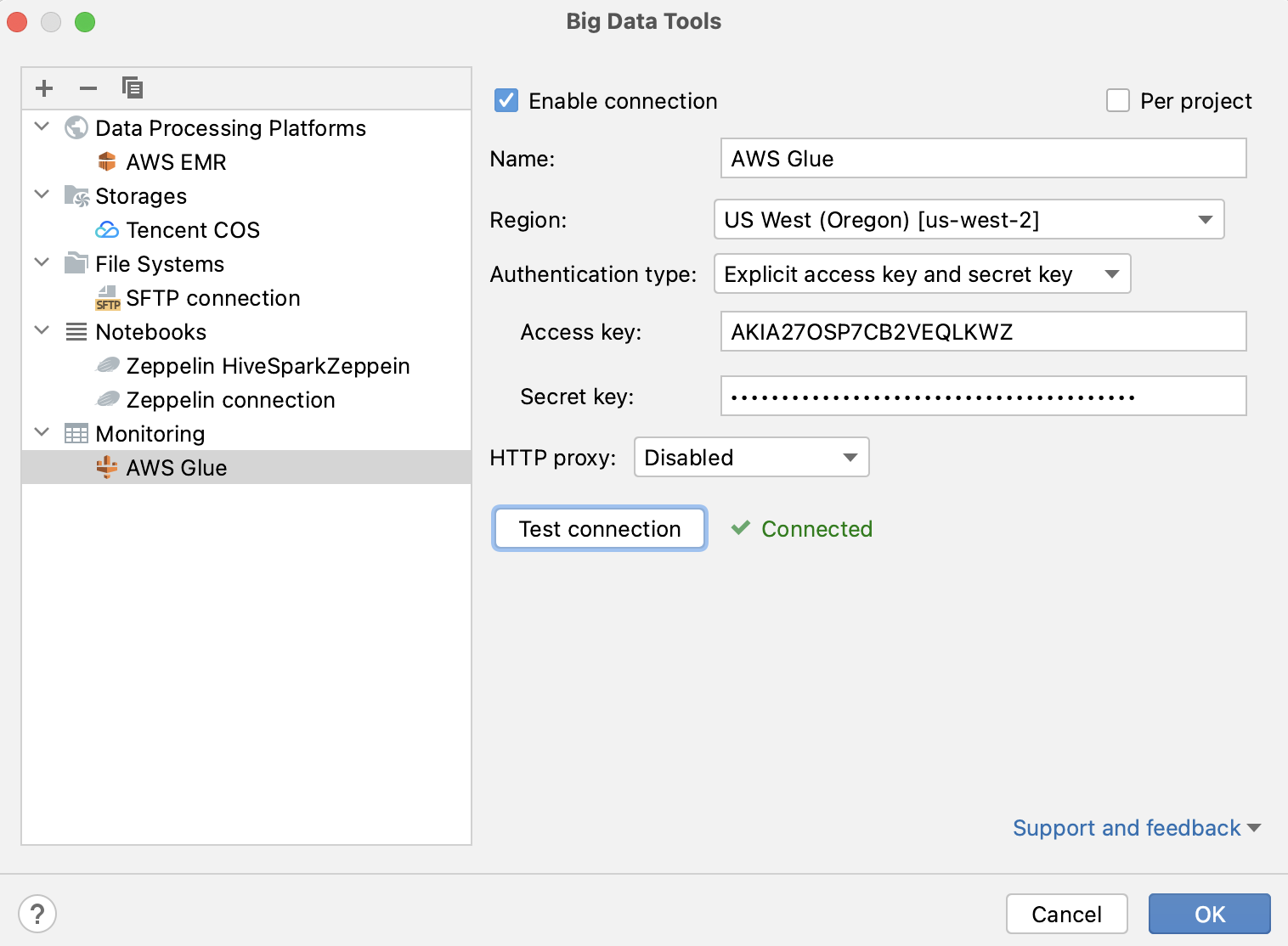 Configure AWS Glue connection