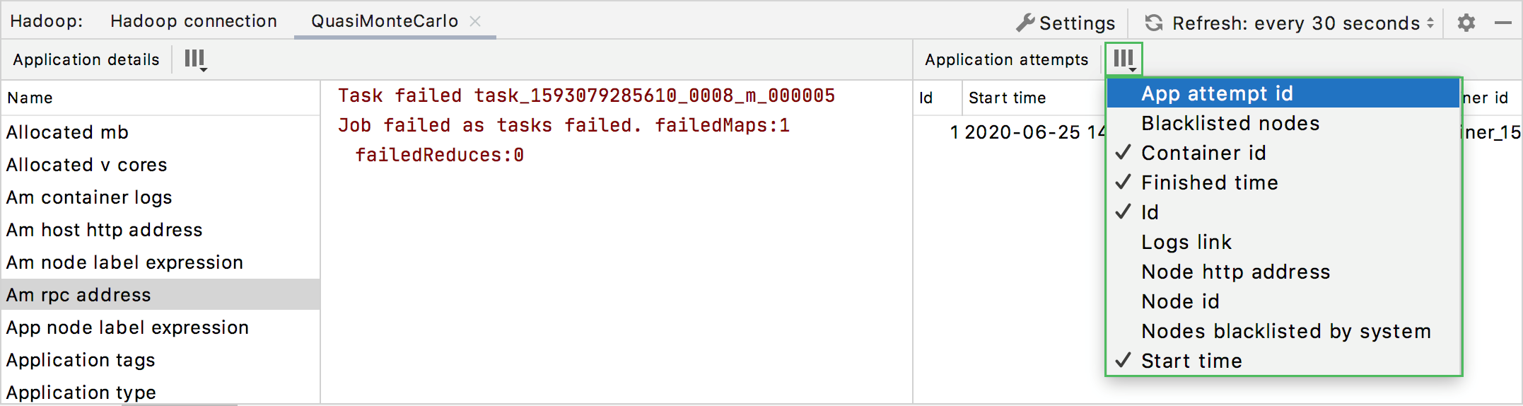 Select columns to show in the table