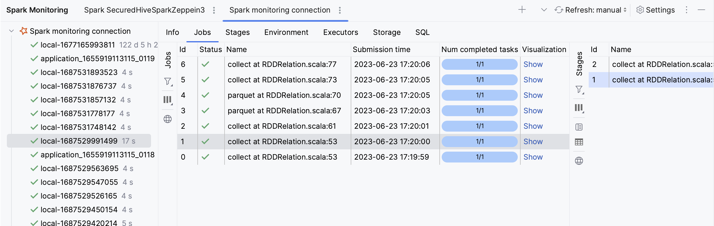 Spark monitoring: jobs