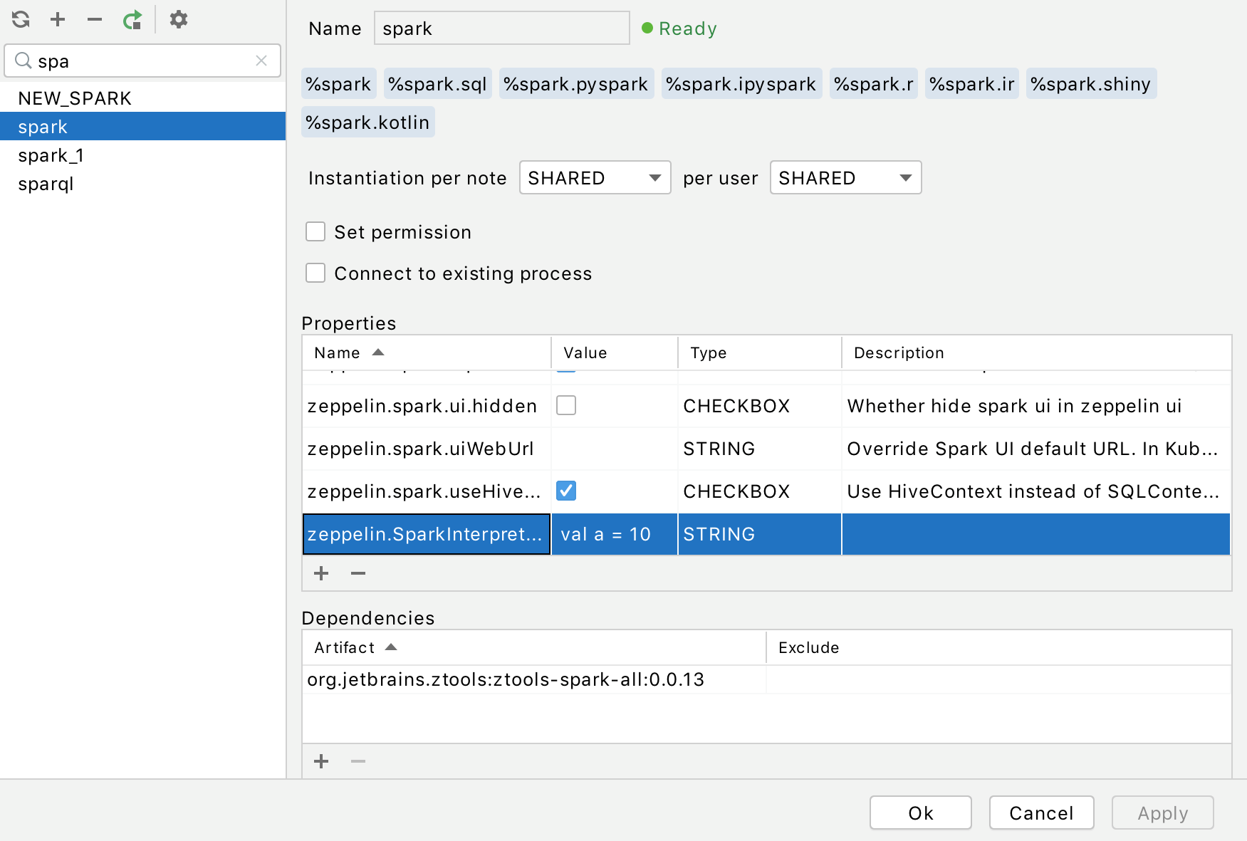 添加 zeppelin.SparkInterpreter.precode 属性