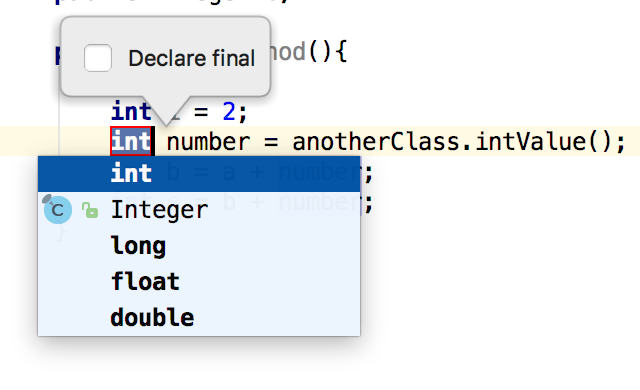 Declaring a variable final
