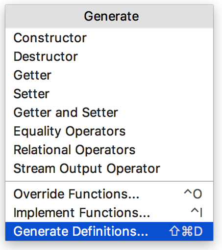 The Generate Definitions popup