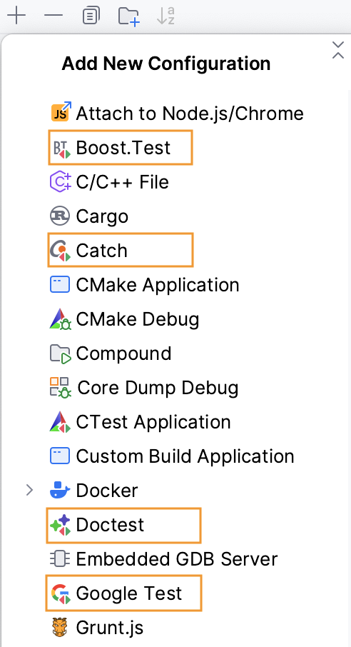 Run/debug configuration templates for testing frameworks