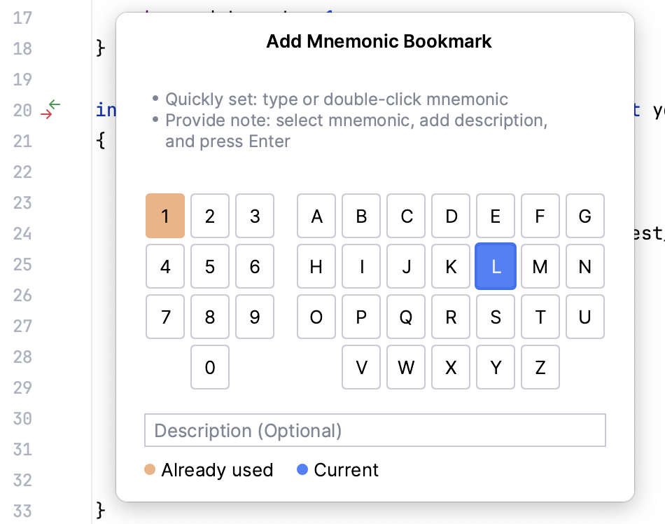 Adding a mnemonic bookmark: select an identifier