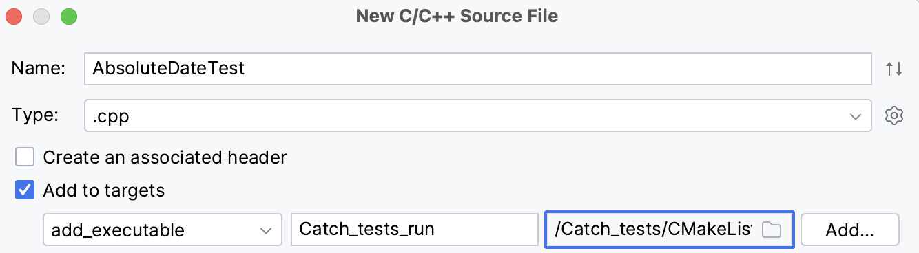 Settings for the Catch tests target