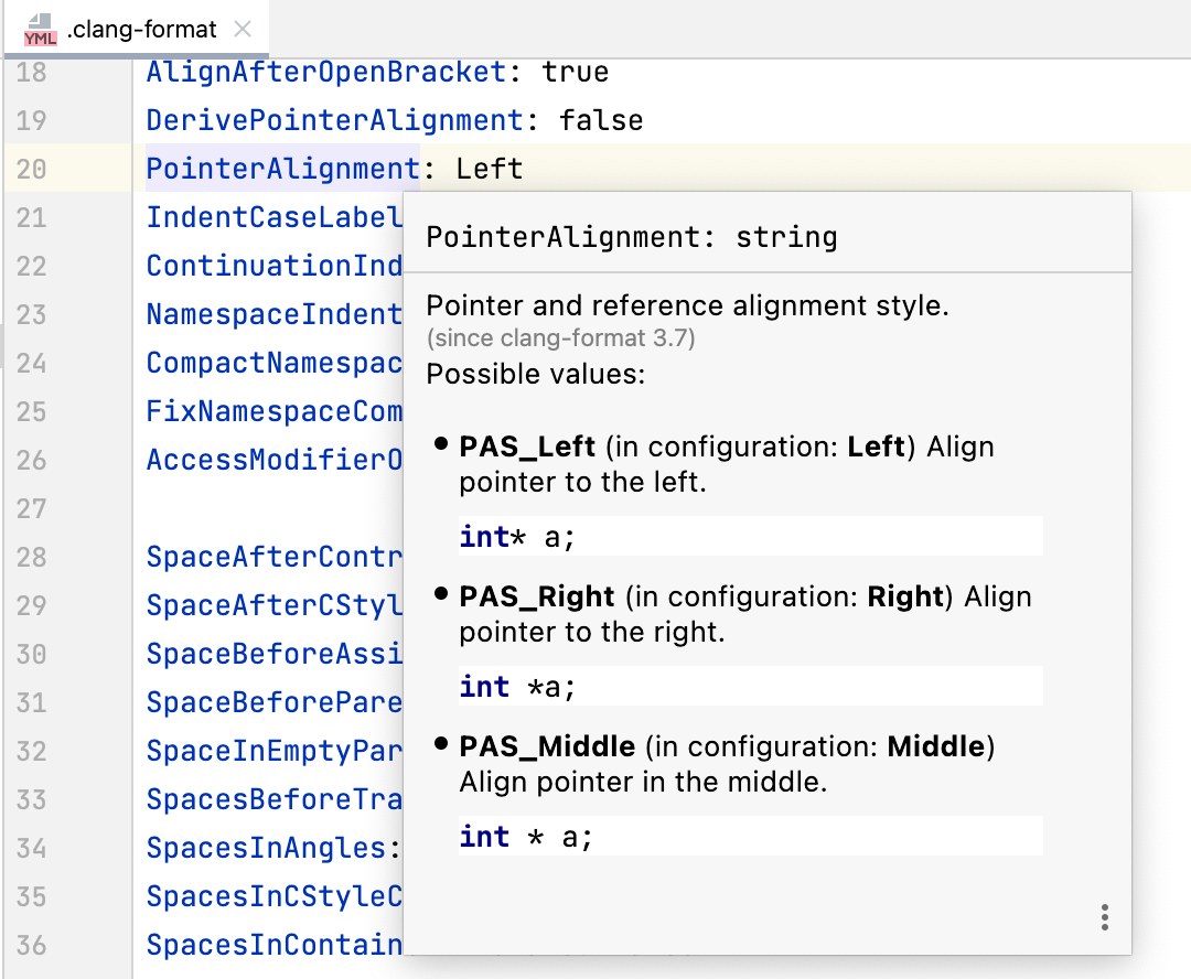 quick doc for clang-format config files