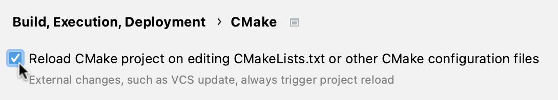 Enabling auto-reload in CMake settings