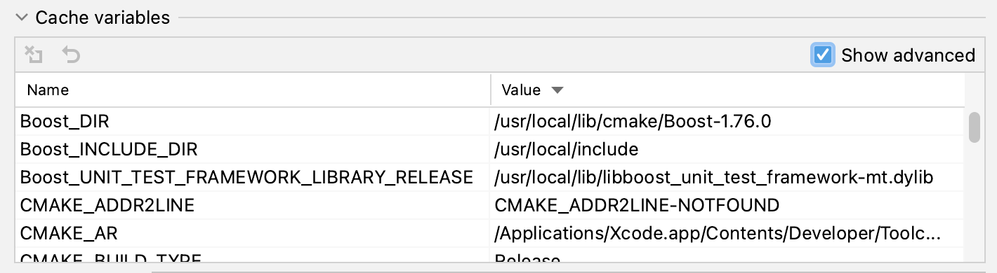 Show advanced CMake variables