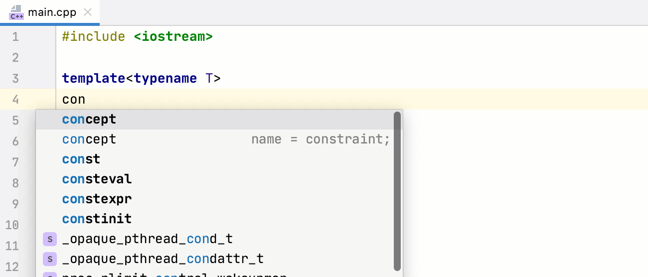 Completion for C++ Concepts