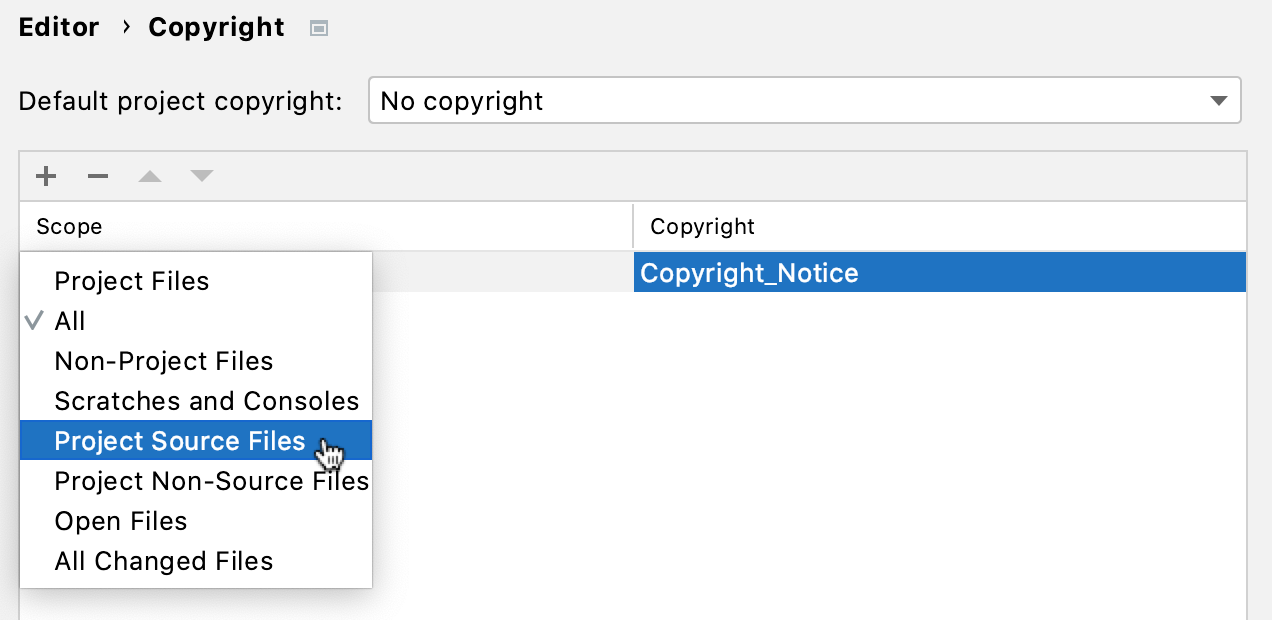 Copyright scopes settings