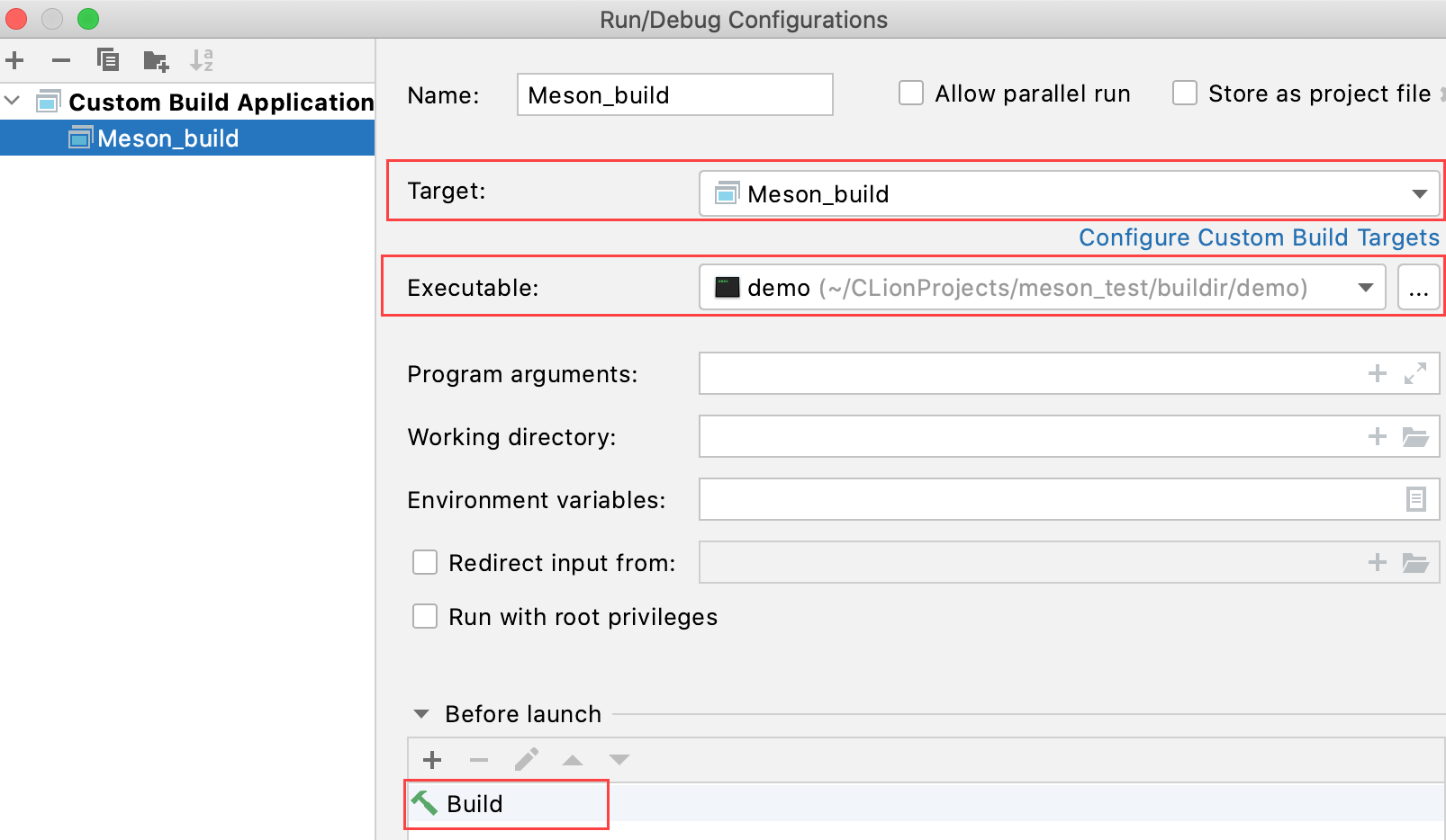 Custom configuration with build