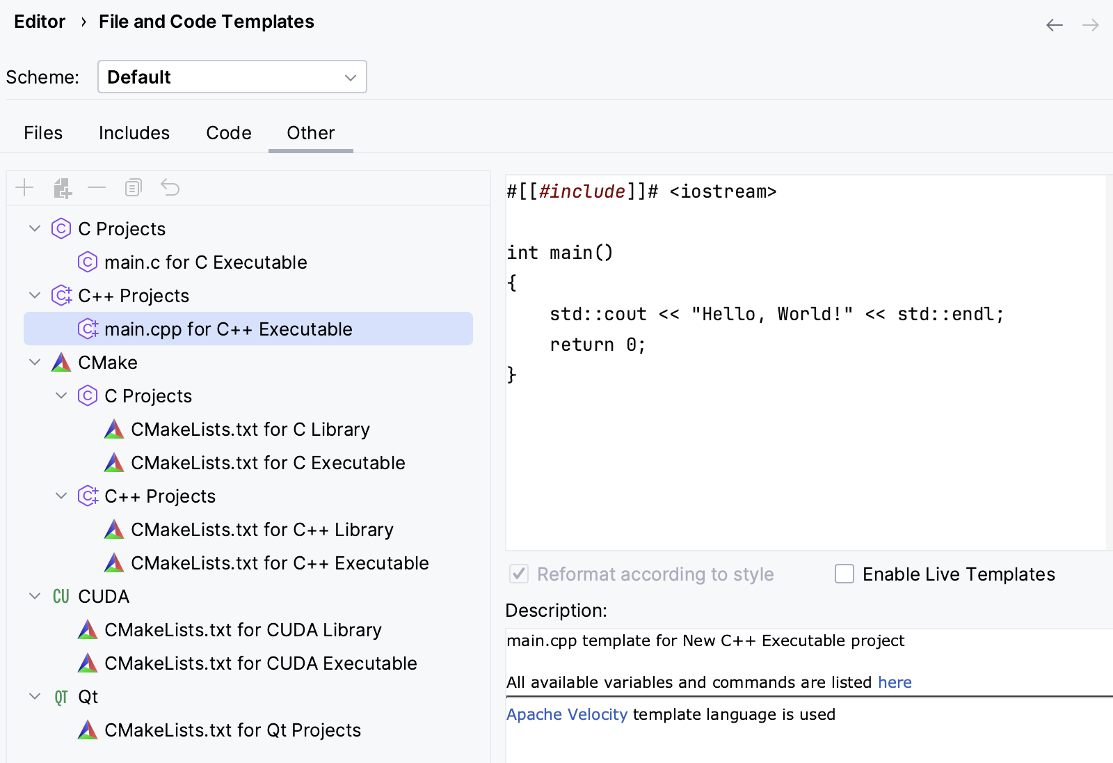 File templates for C/C++ projects