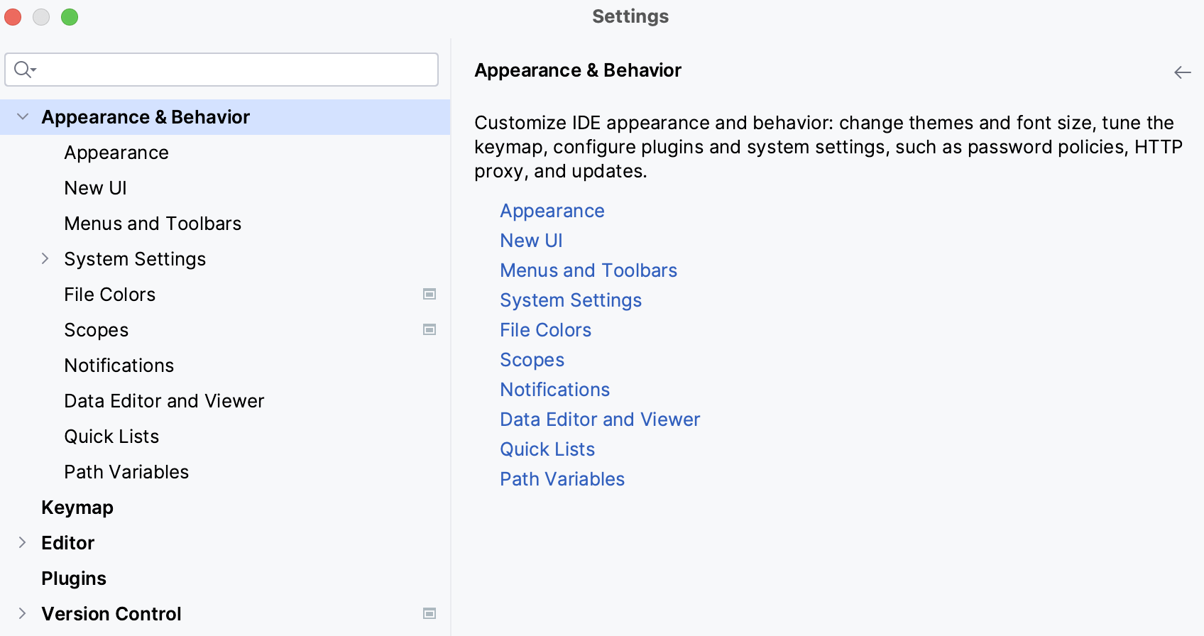 Global settings marked in the Settings dialog