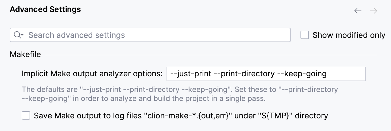 Advanced settings for Makefile projects