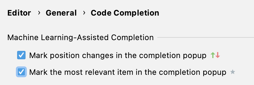 ML completion markers settings