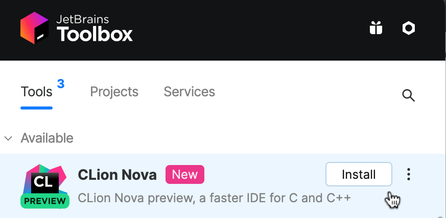 Install CLion Nova via toolbox