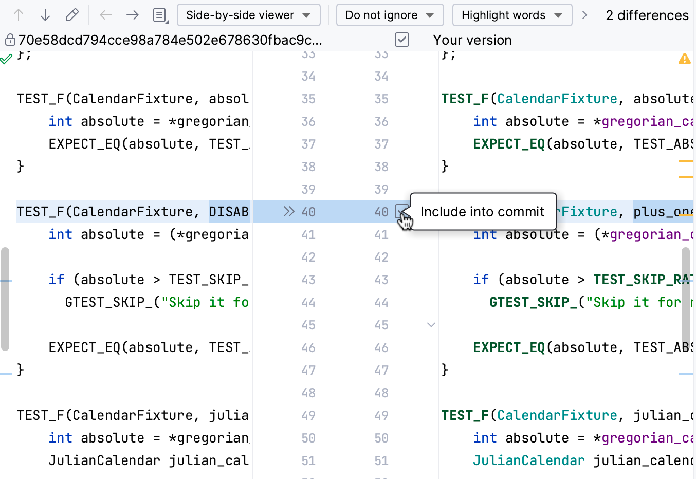 CLion: Partial commit dialog