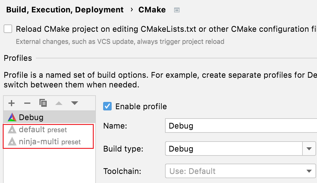 Presets profiles initial state