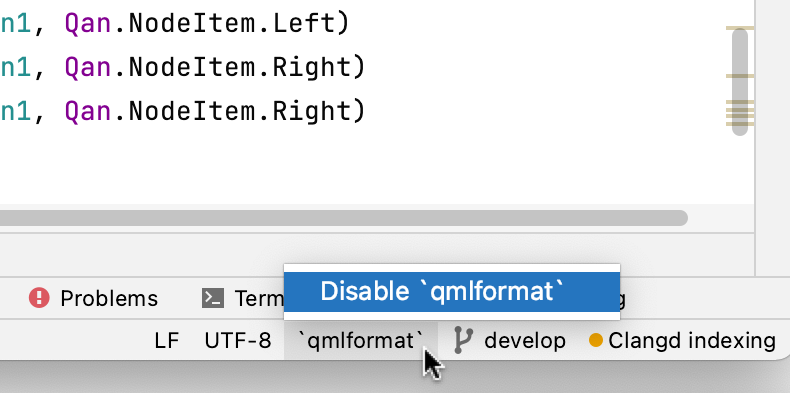 状态栏中的 Qmlformat 指示器