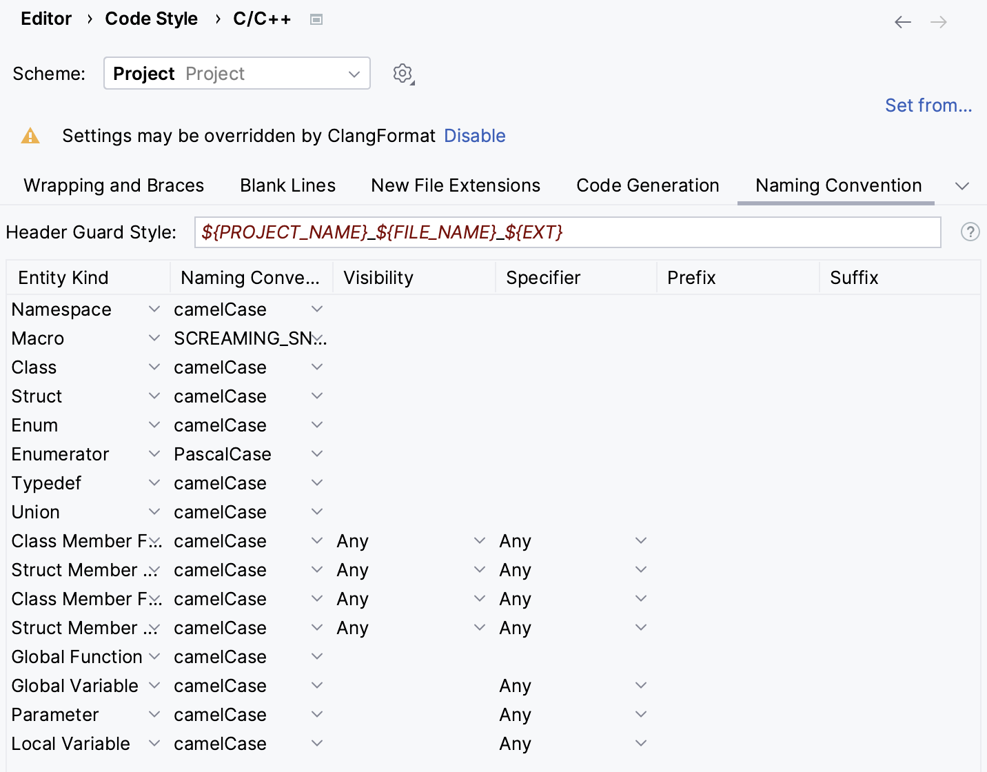 Code style settings