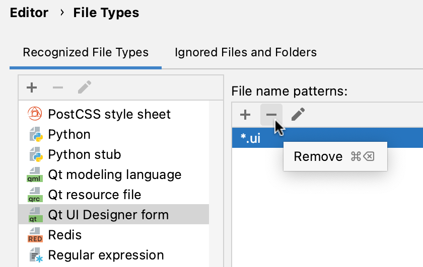 Removing the association for .ui files