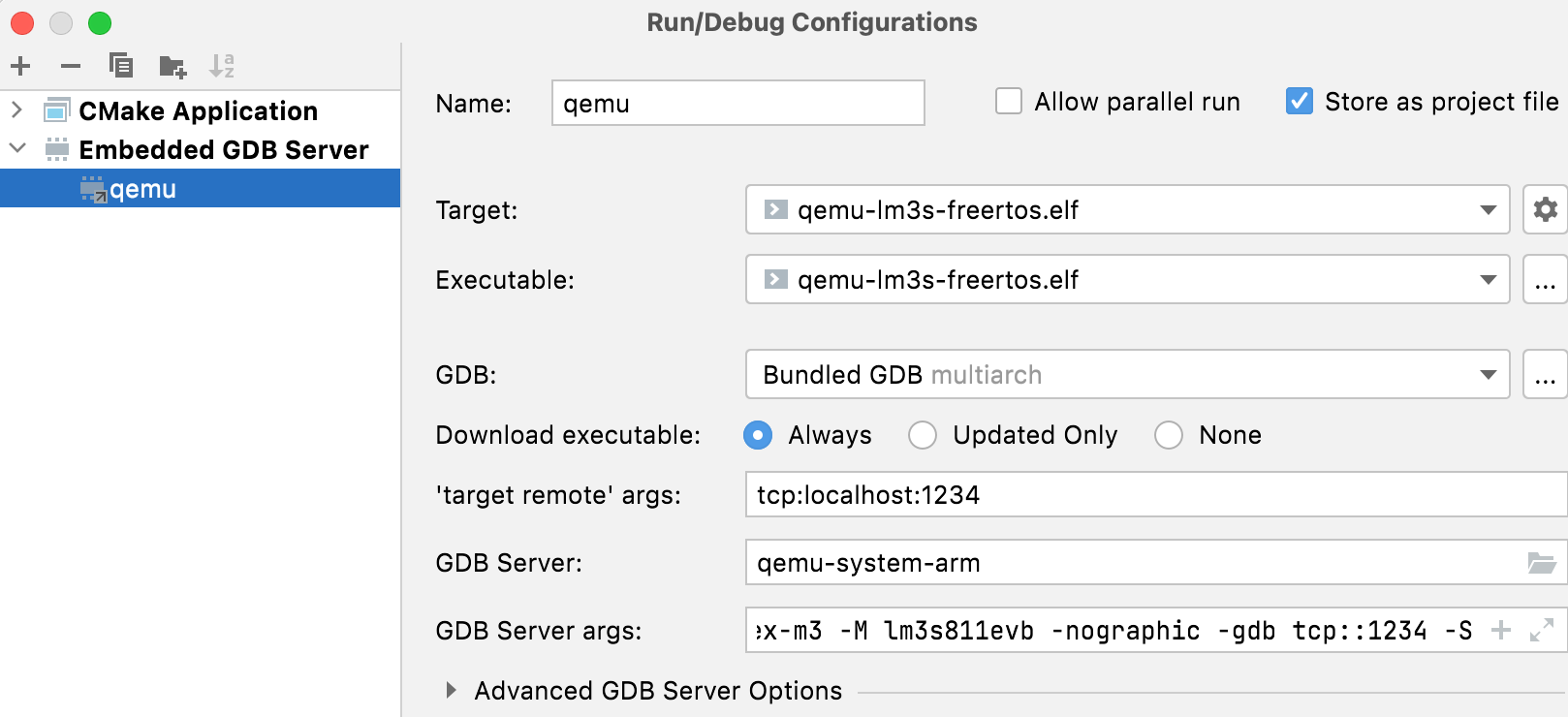 Multi-threaded RTOS debug