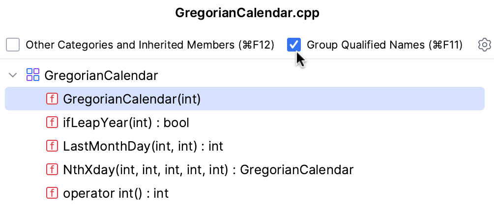 Toggling qualified names in the Structure popup