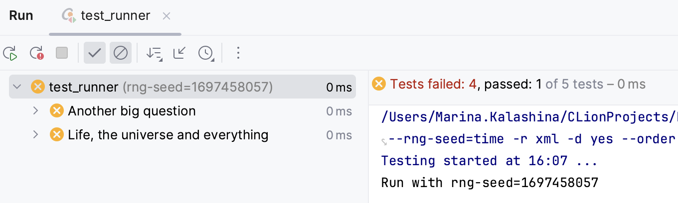 Test results with fixed rng-seed