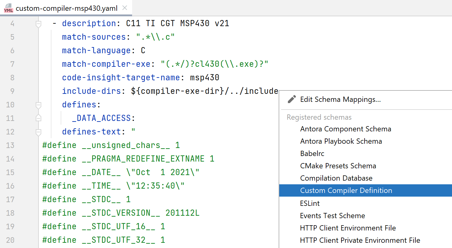 YAML custom compiler config schema