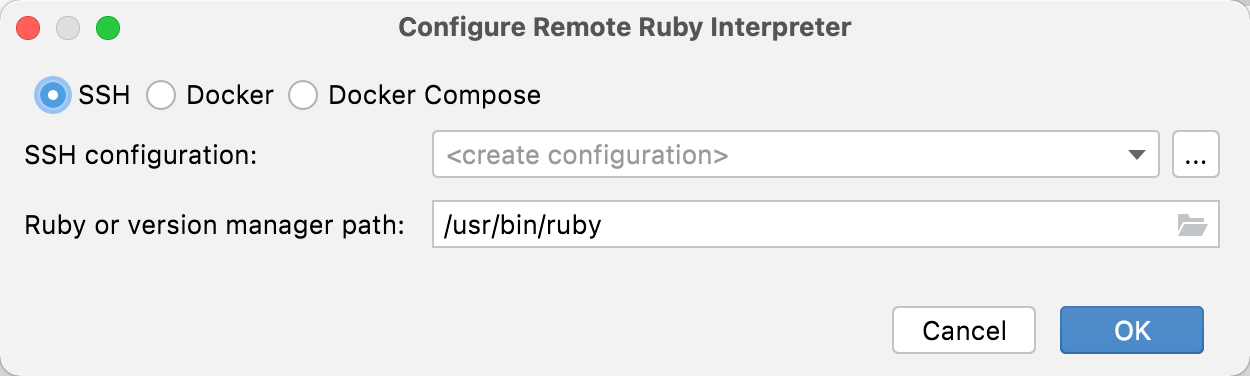 Configure remote ruby interpreter
