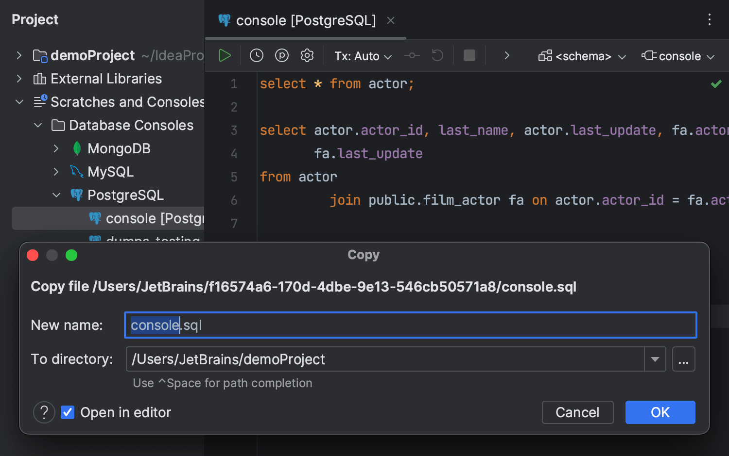 Copy a console file to a new location