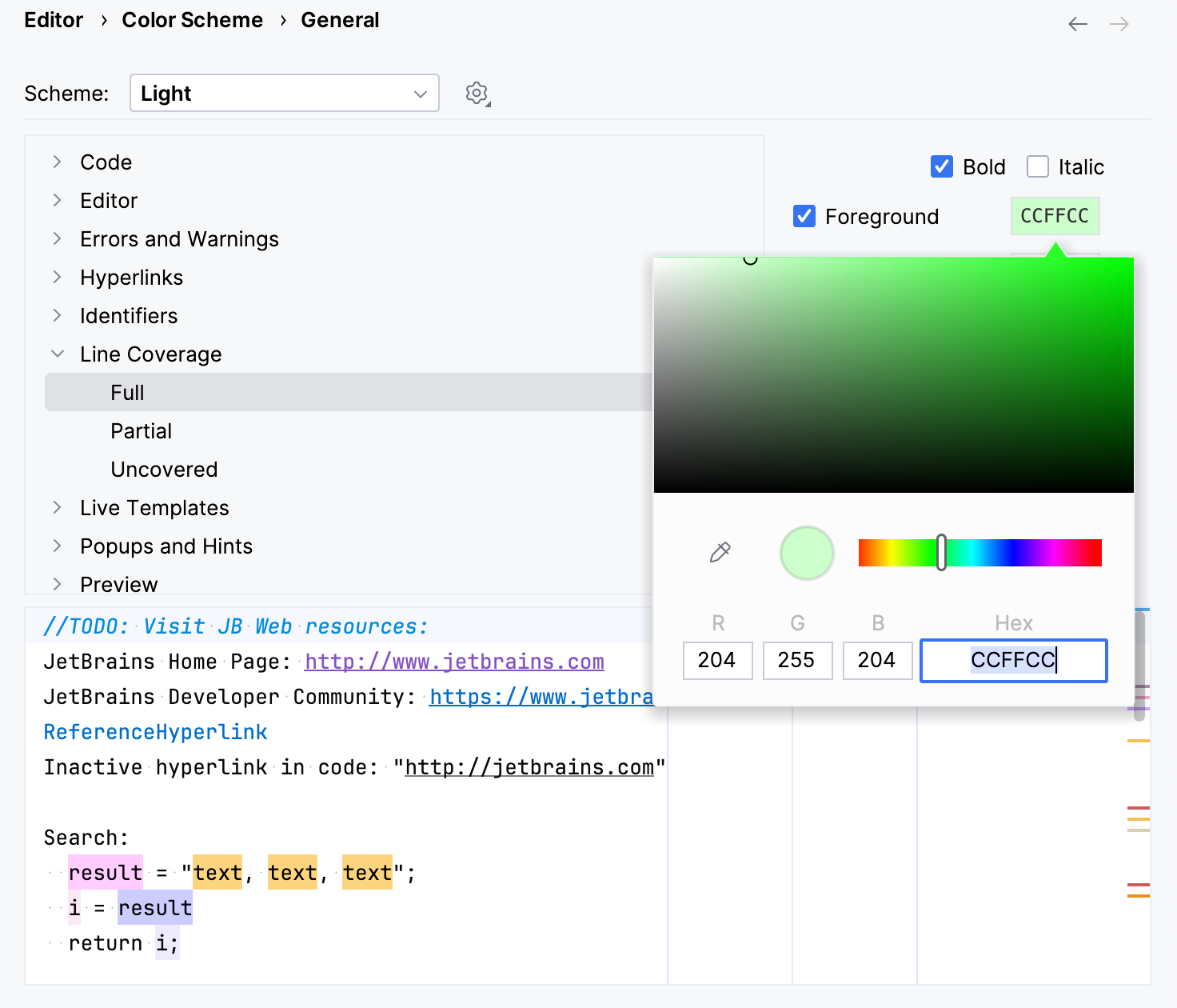 Configure code coverage colors