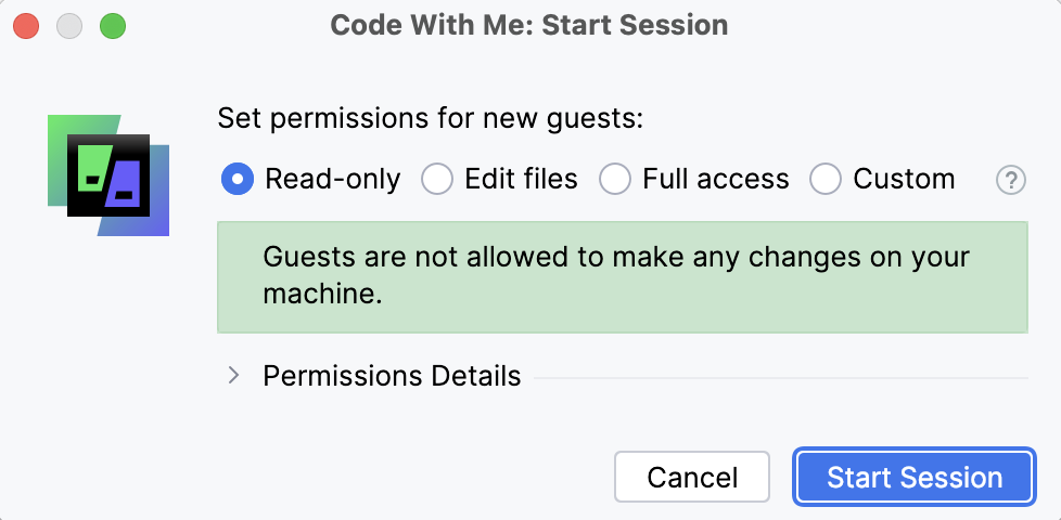 Code With Me Permissions dialog