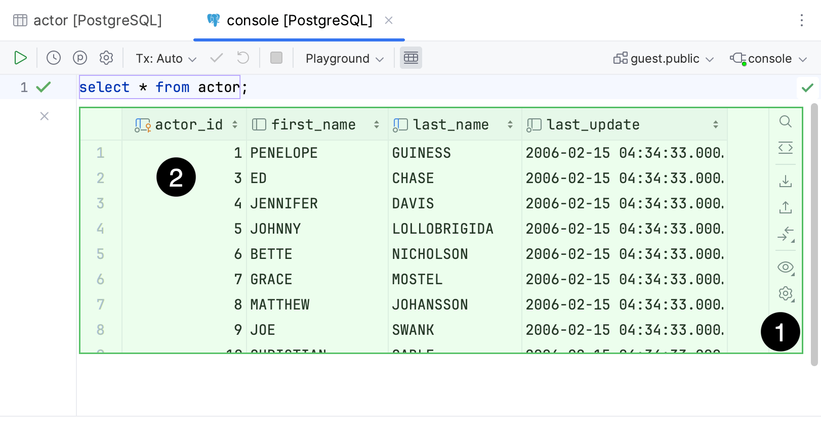 Data editor in the in-editor results