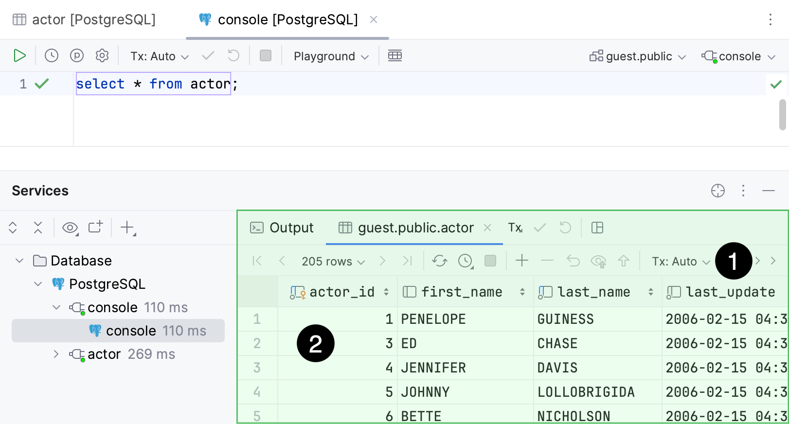 Data editor in a Result tab