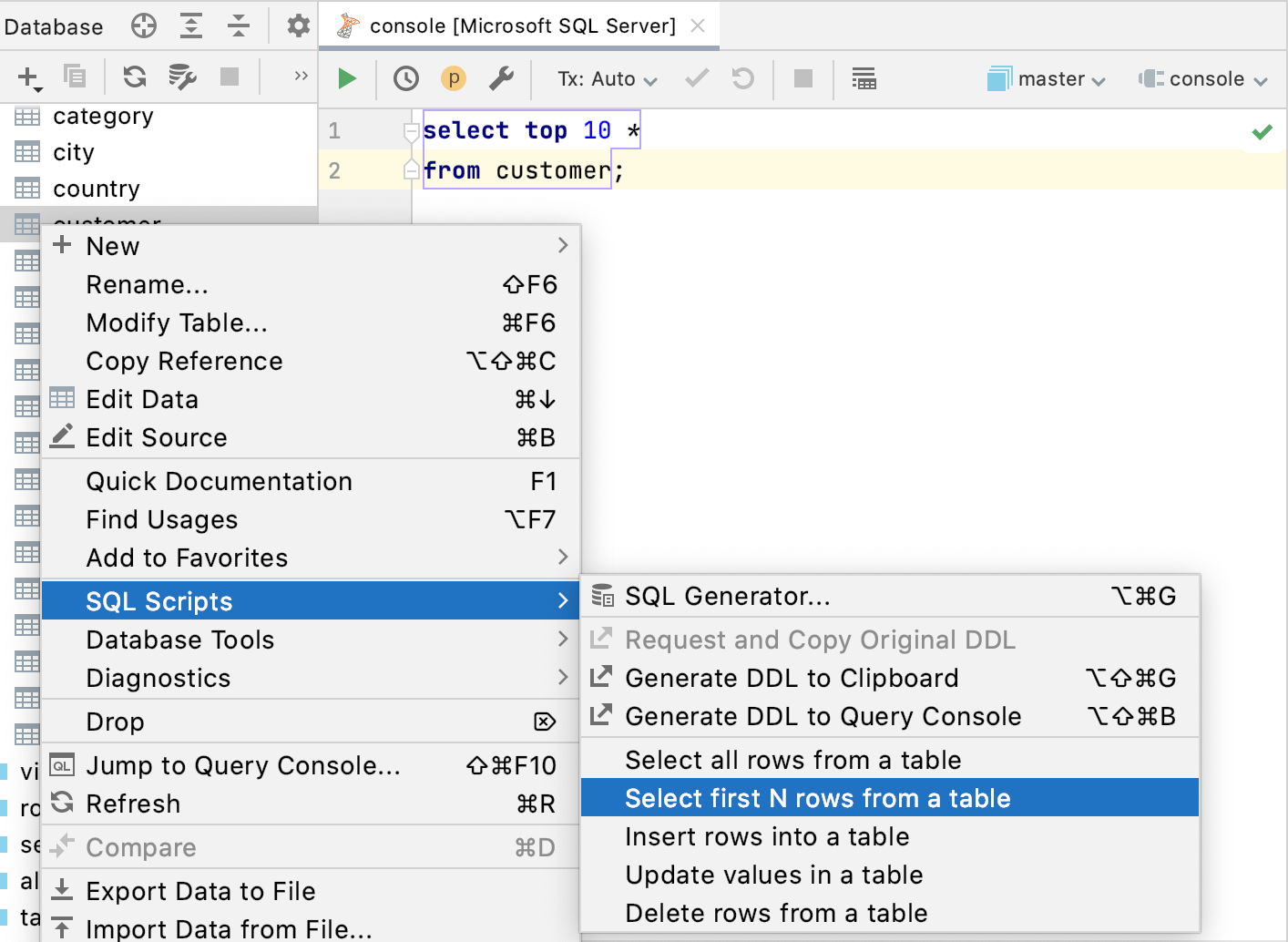 Apply context templates to database objects