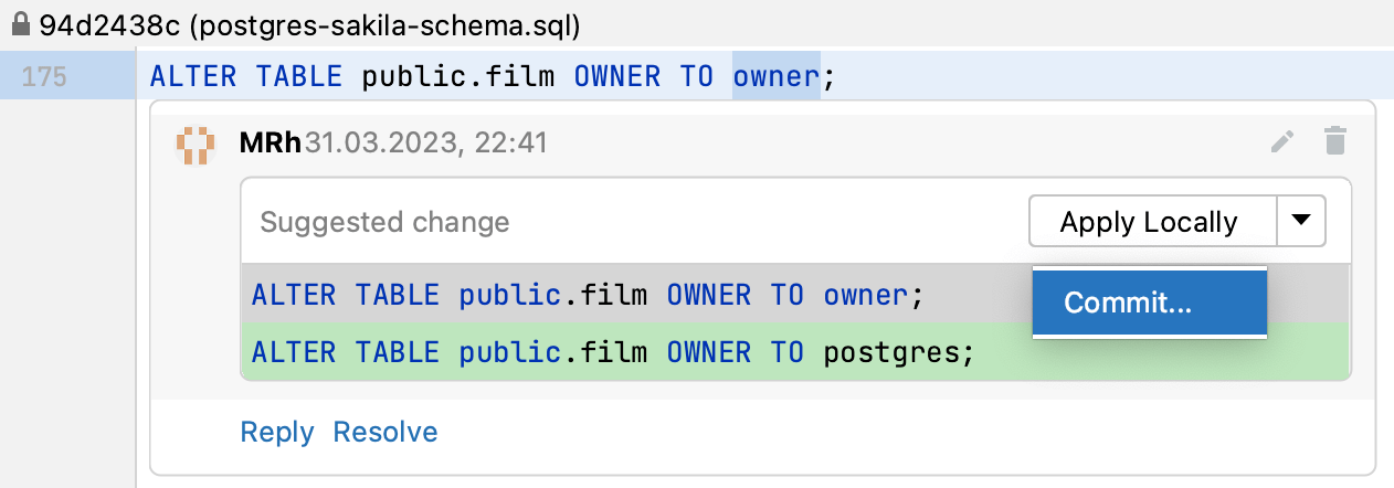 GitHub suggested change apply locally