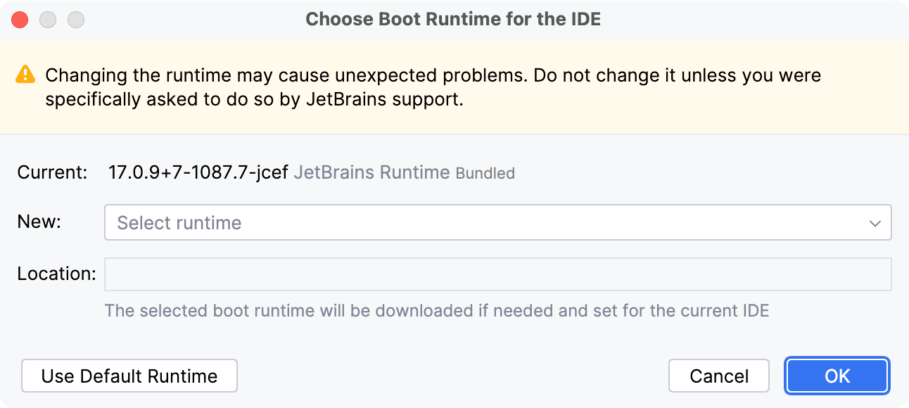 Choose Boot Runtime for the IDE