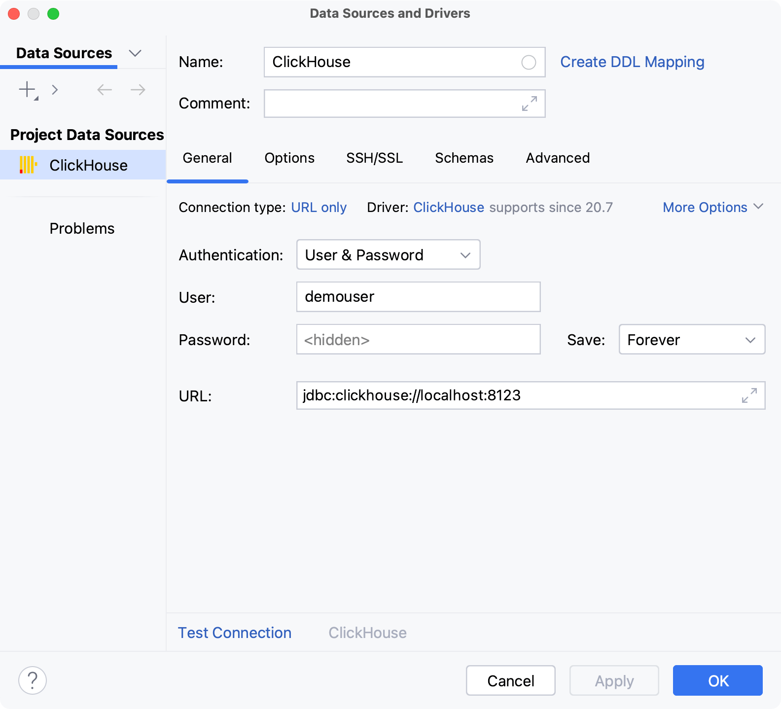 Database connection details